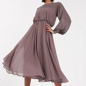 ASOS Design Beaded Long Sleeve Midi Dress 2